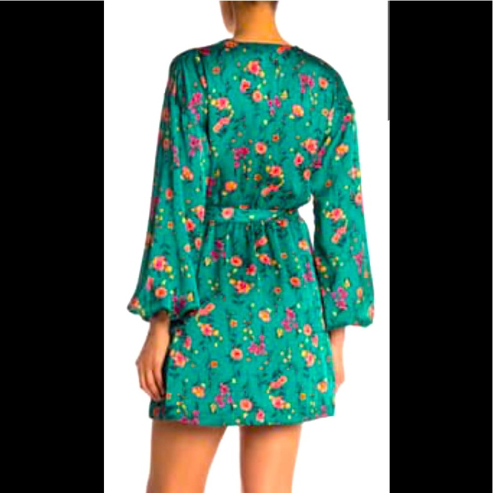 Green Floral Faux Wrap Dress - Picture 2 of 2